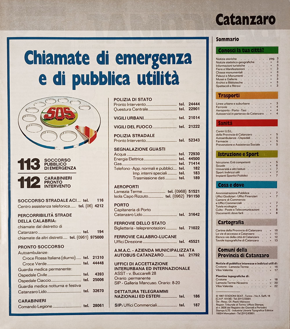 Sommario di un'edizione degli anni ottanta